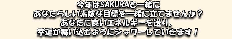 今年、SAKURA先生と一緒に一年をスタートしませまんか？あなたに『良いエネルギーを送り、幸運が舞い込むようにシャワーします』そして一緒に一年の目標を立てませんか？